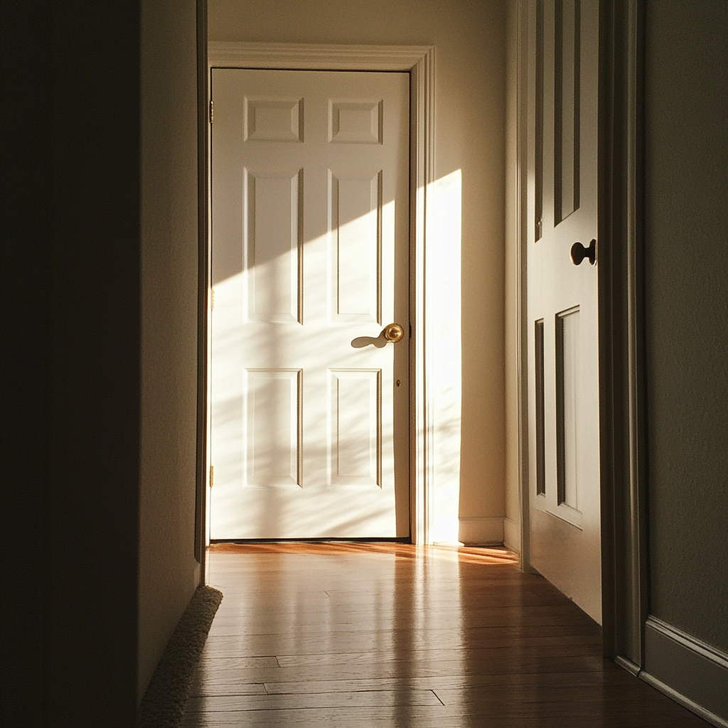 A closed door at the end of a hallway | Source: Midjourney