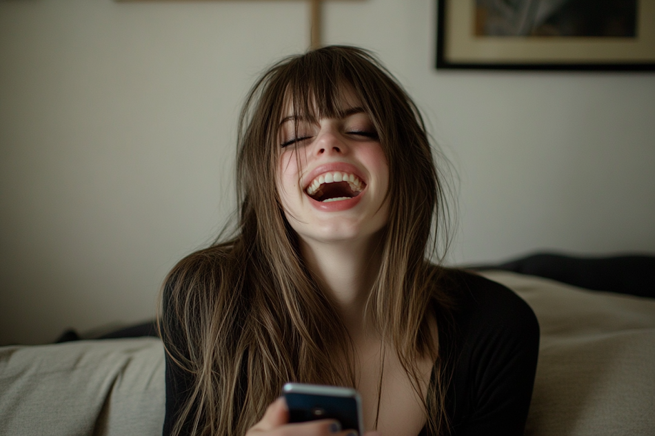 A young lady laughing | Source: Midjourney