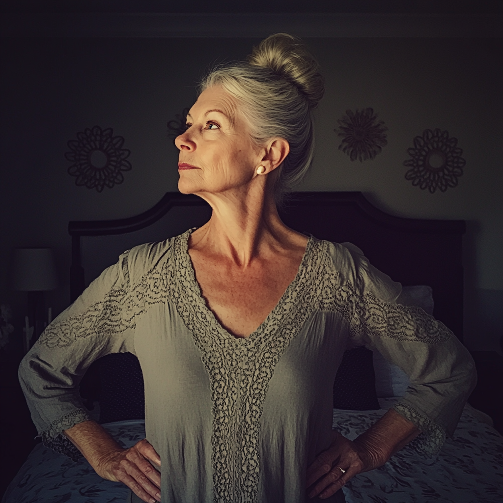 An older woman standing in a bedroom | Source: Midjourney