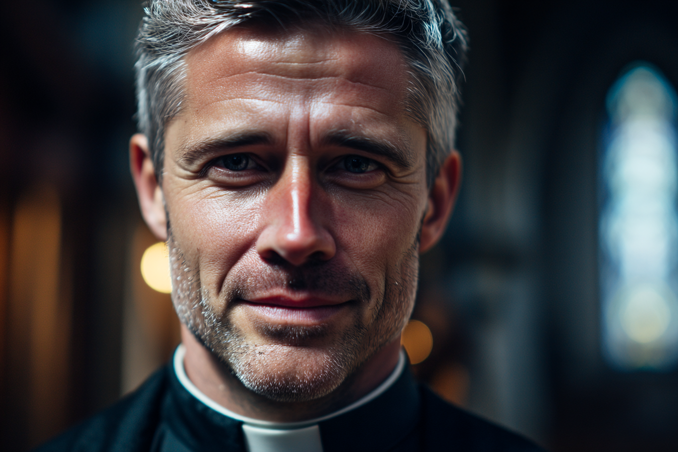 A priest looking straight ahead | Source: Midjourney