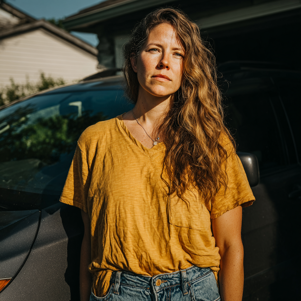 A woman standing in a driveway | Source: Midjourney
