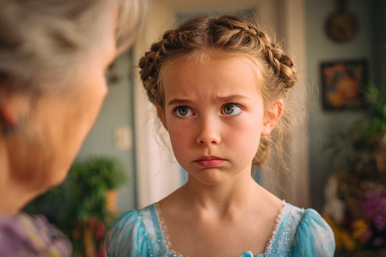 A girl looking at her grandmother | Source: Midjourney