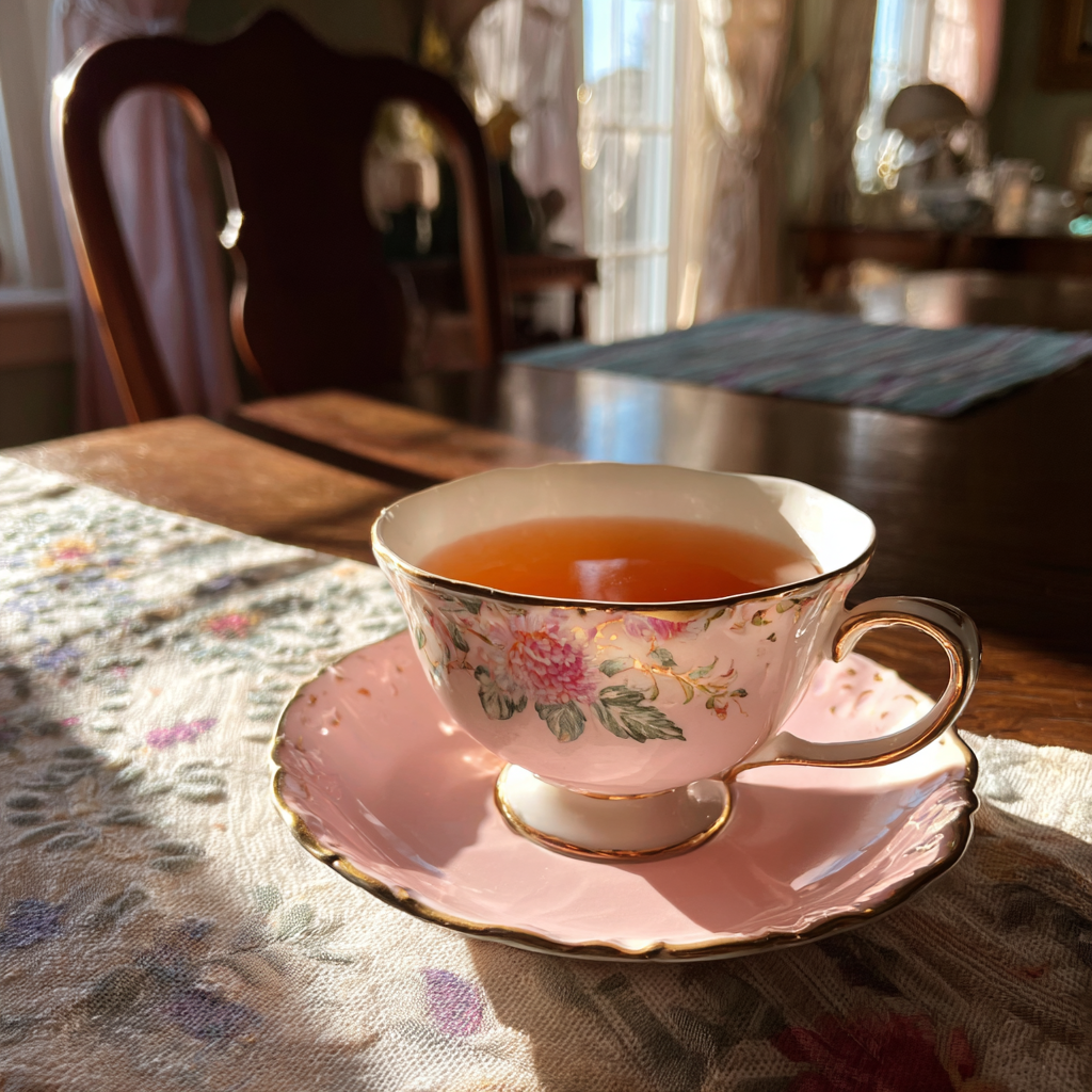 A cup of tea on a table | Source: Midjourney