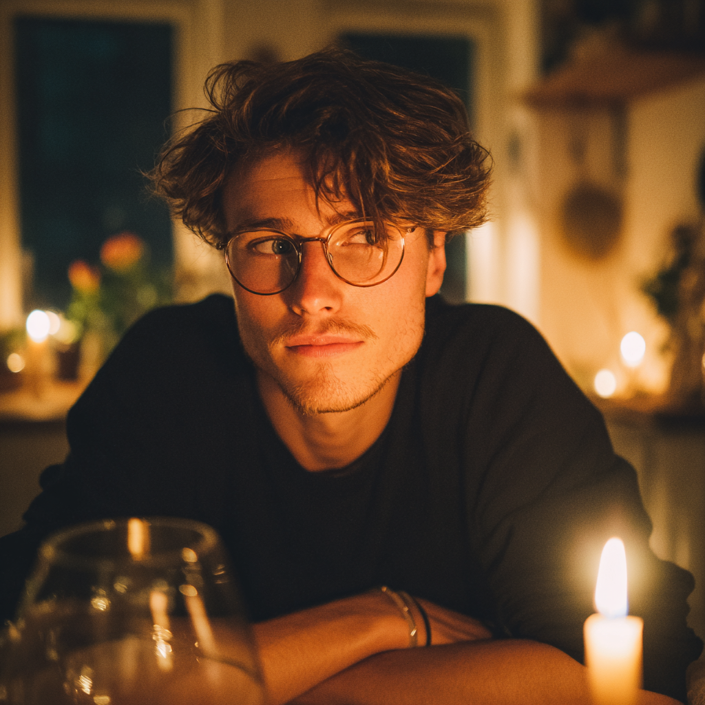 A young man sitting at a table | Source: Midjourney