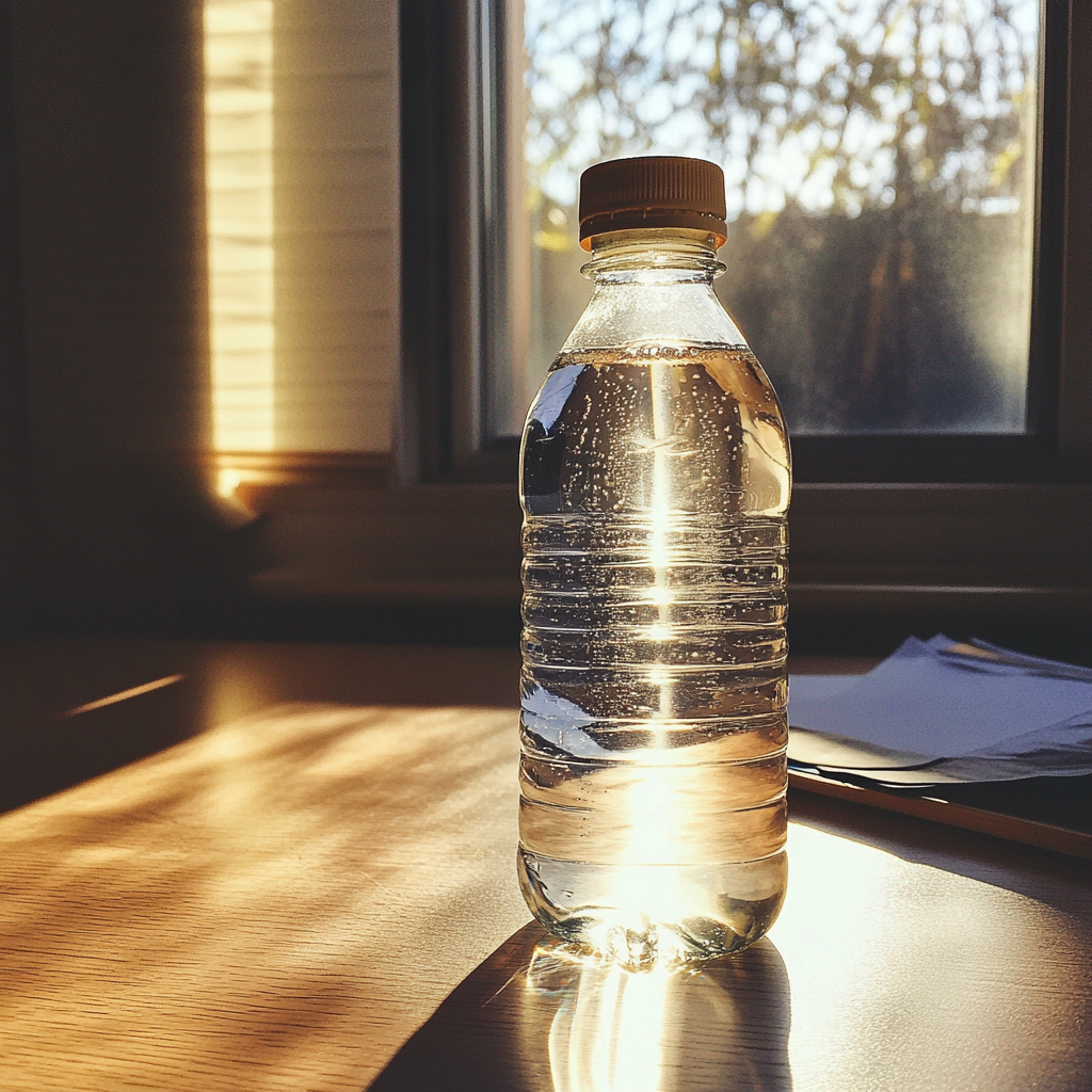 A bottle of water on a desk | Source: Midjourney