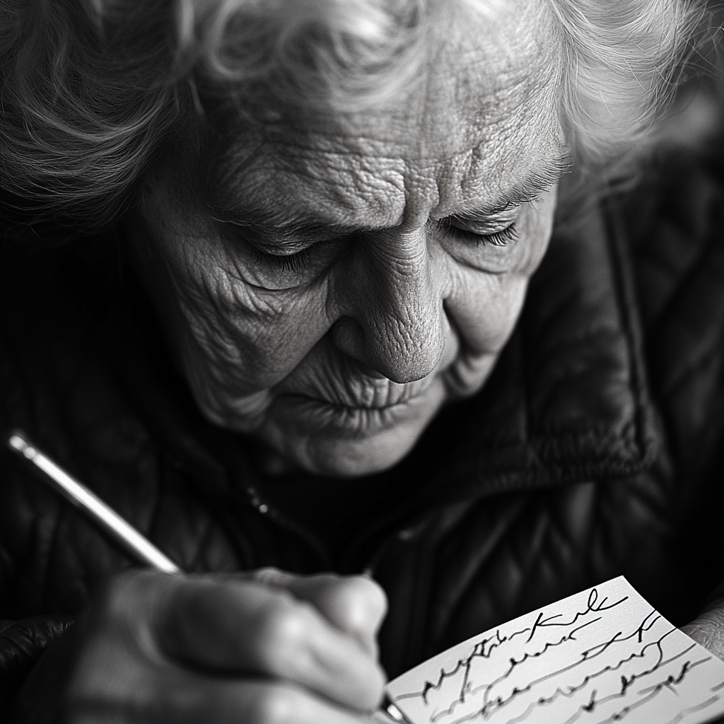 A woman writing a note | Source: Midjourney