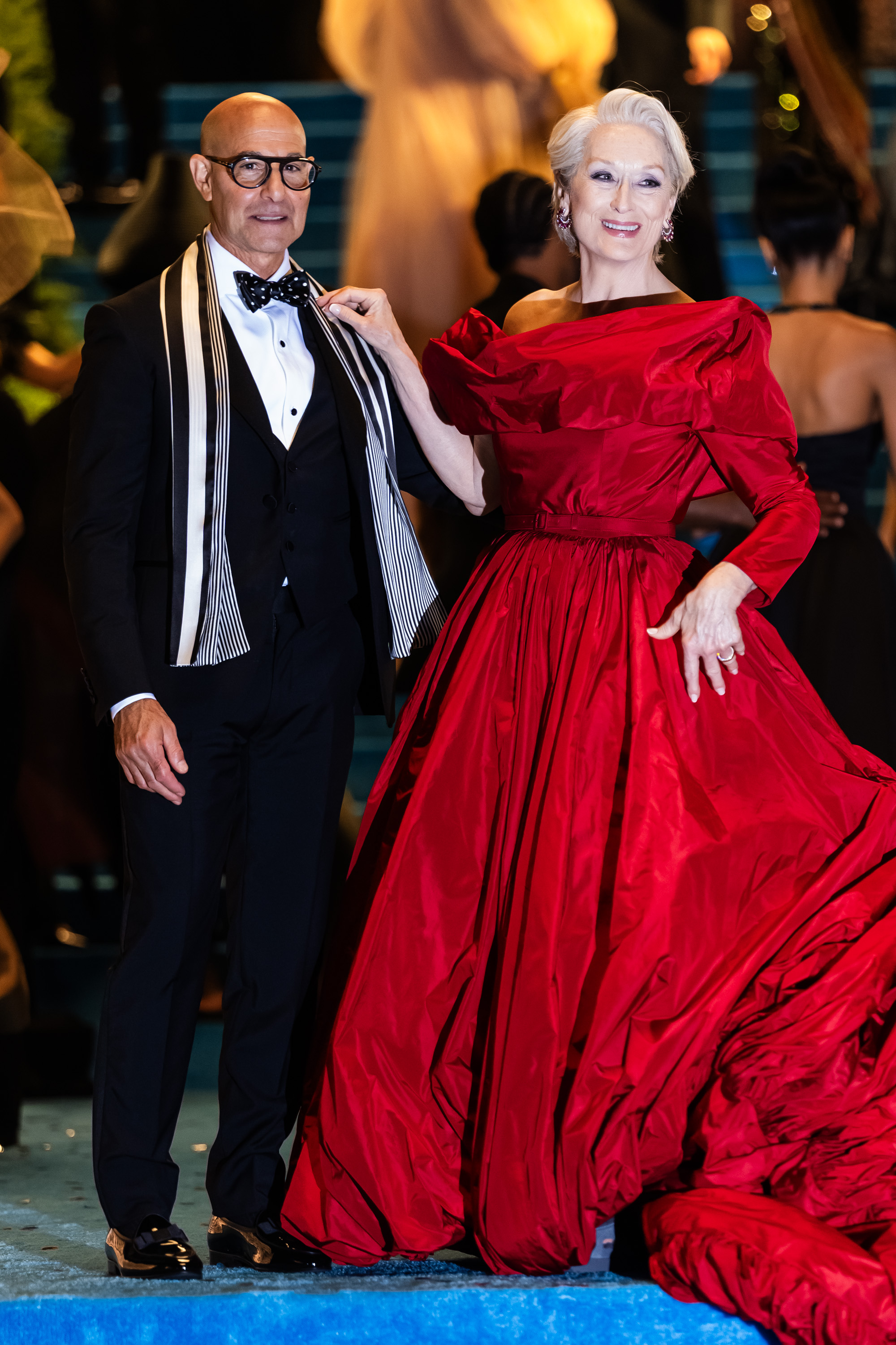 Stanley Tucci and Meryl Streep are seen filming “The Devil Wears Prada 2” at the Museum of Natural History on August 01, 2025 in New York City. | Source: Getty Images