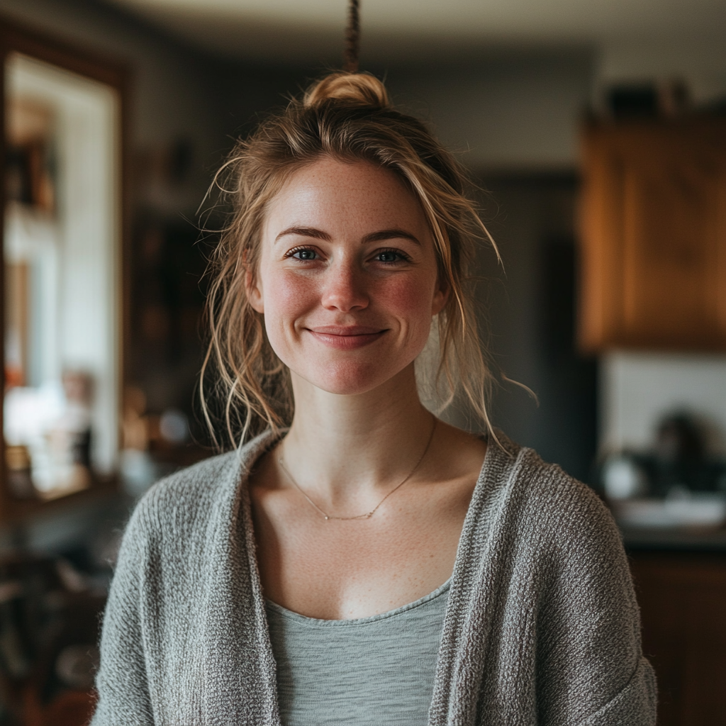 A smiling woman standing inside a house | Source: Midjourney