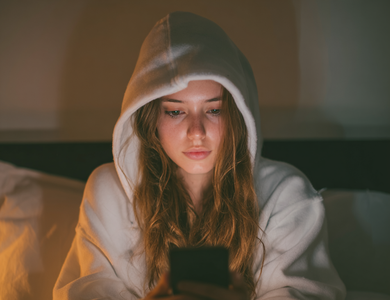 A woman using her phone in bed | Source: Midjourney