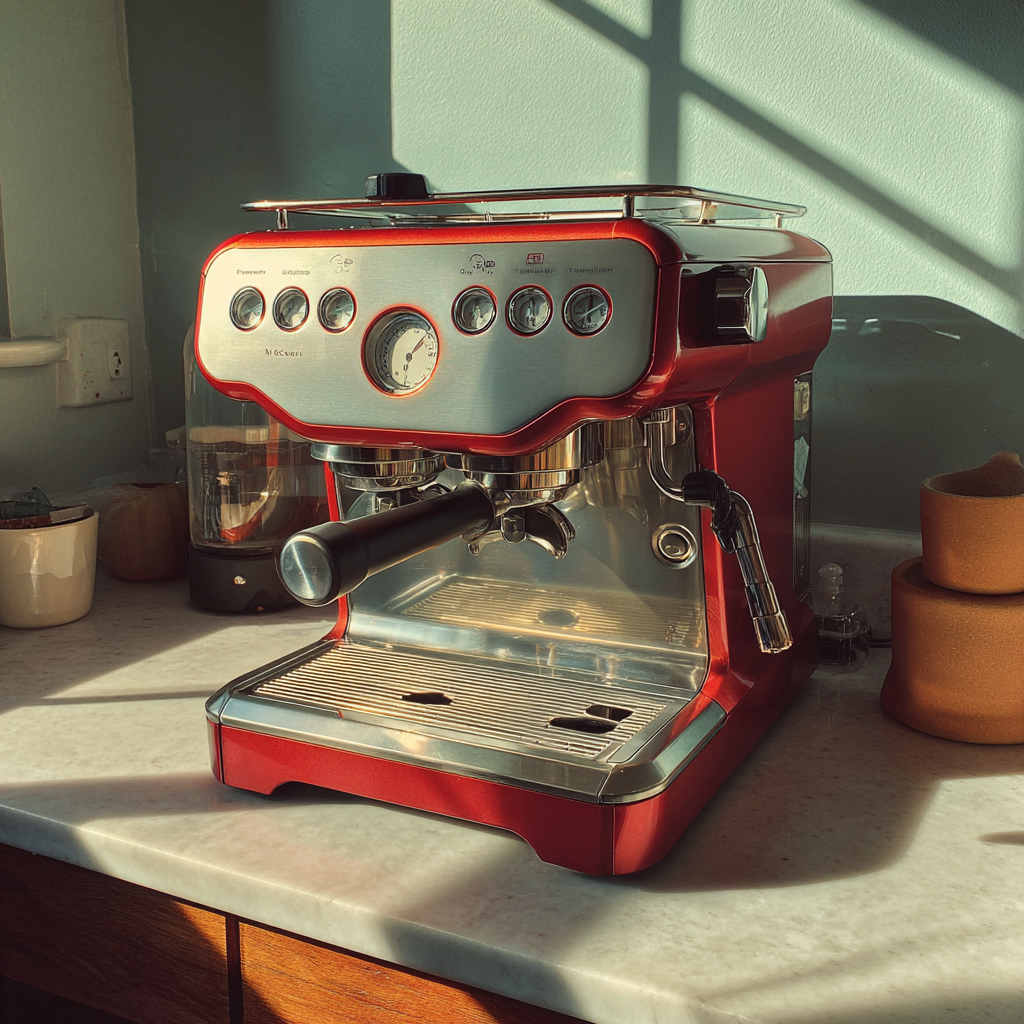 An espresso machine on a counter | Source: Midjourney