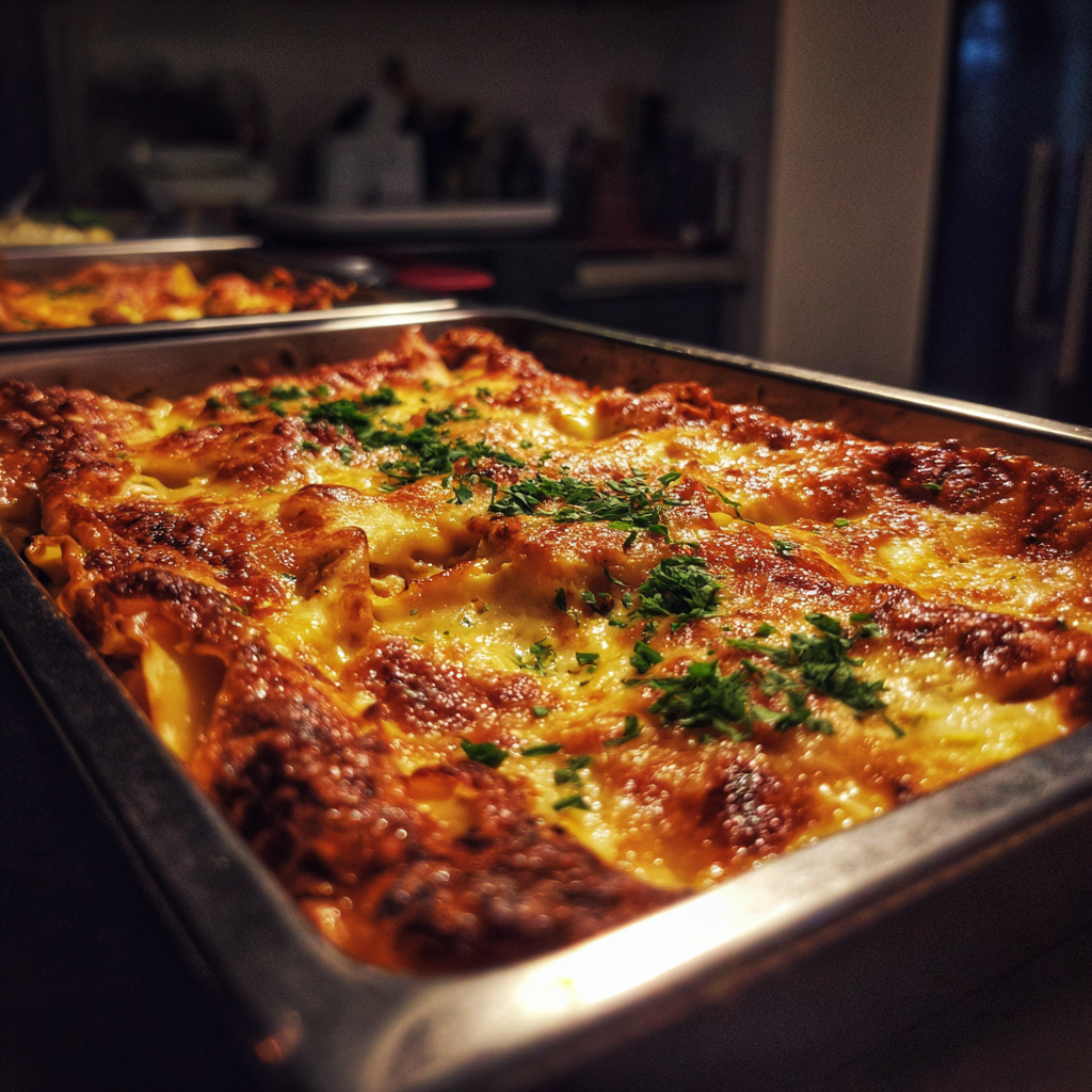 A tray of lasagna | Source: Midjourney