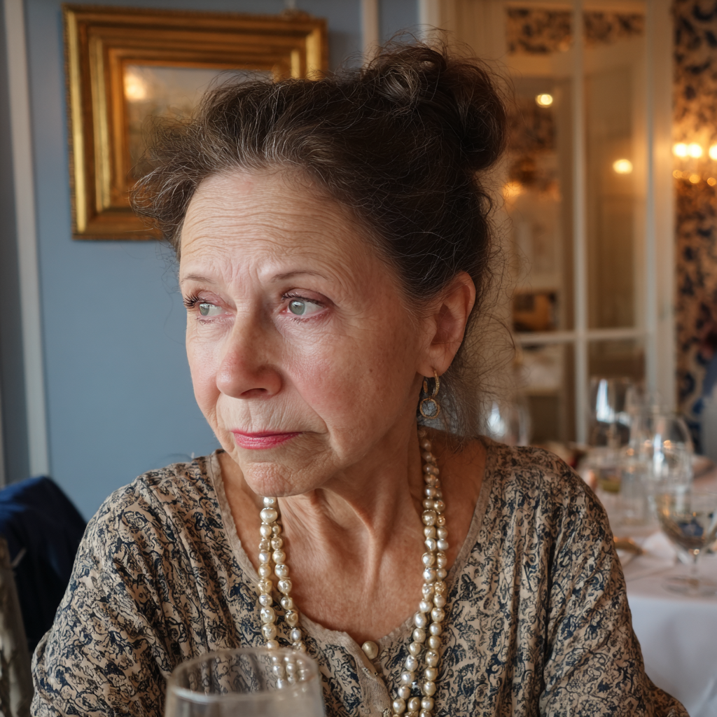 An unimpressed woman sitting at a table | Source: Midjourney