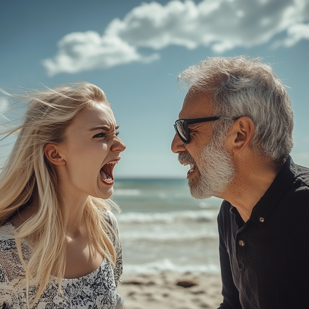 A woman shouting at her father | Source: Midjourney