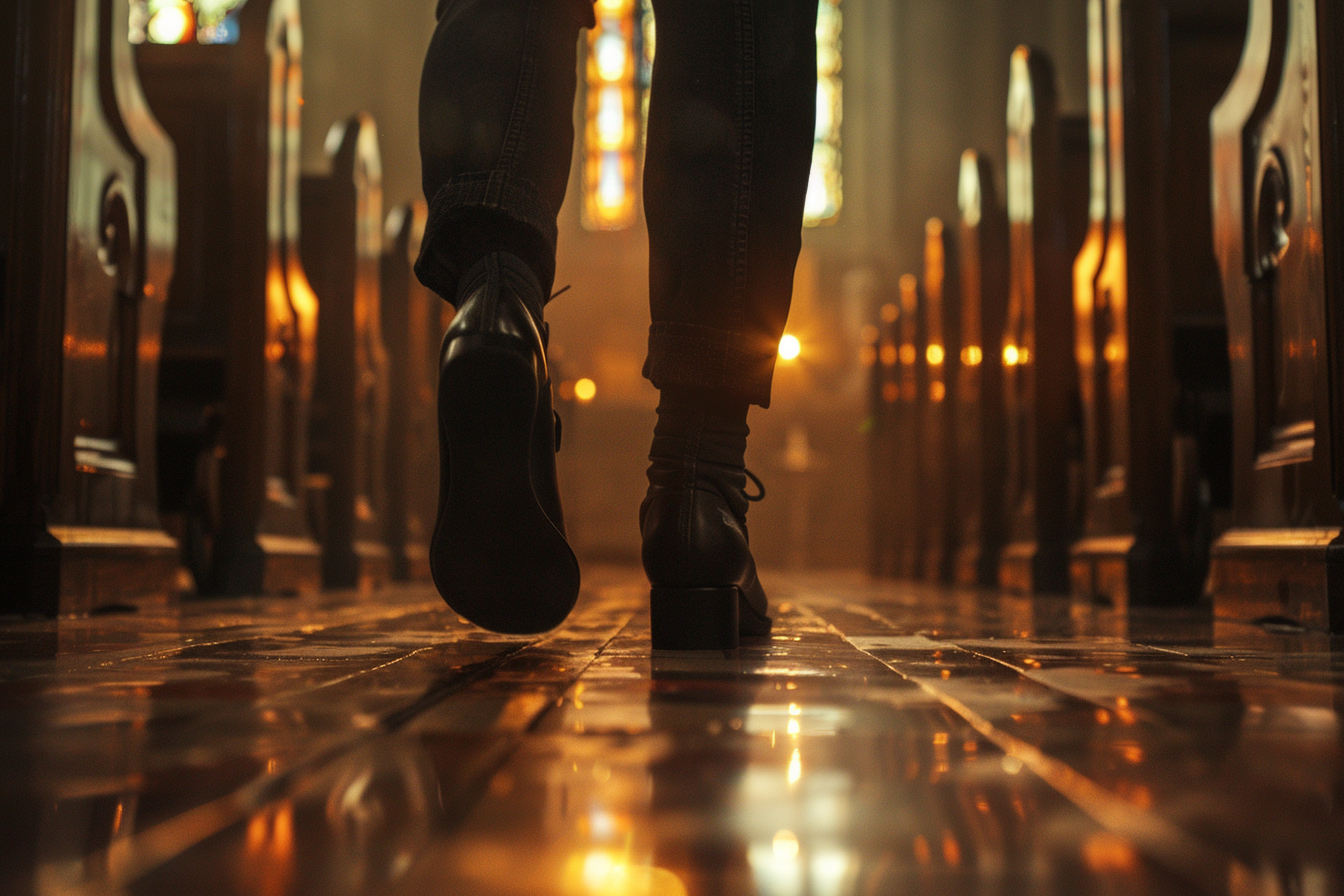A woman walking in a church | Source: Midjourney