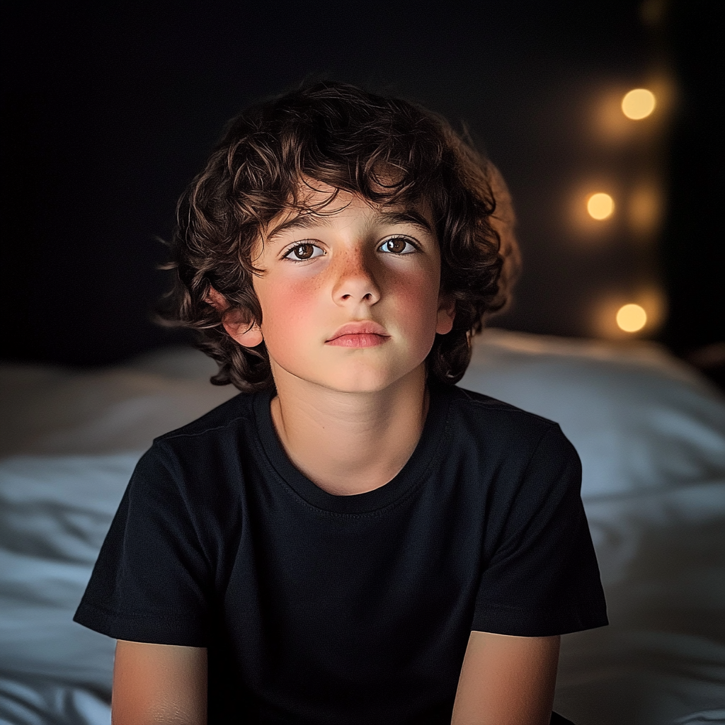 A boy sitting on his bed | Source: Midjourney