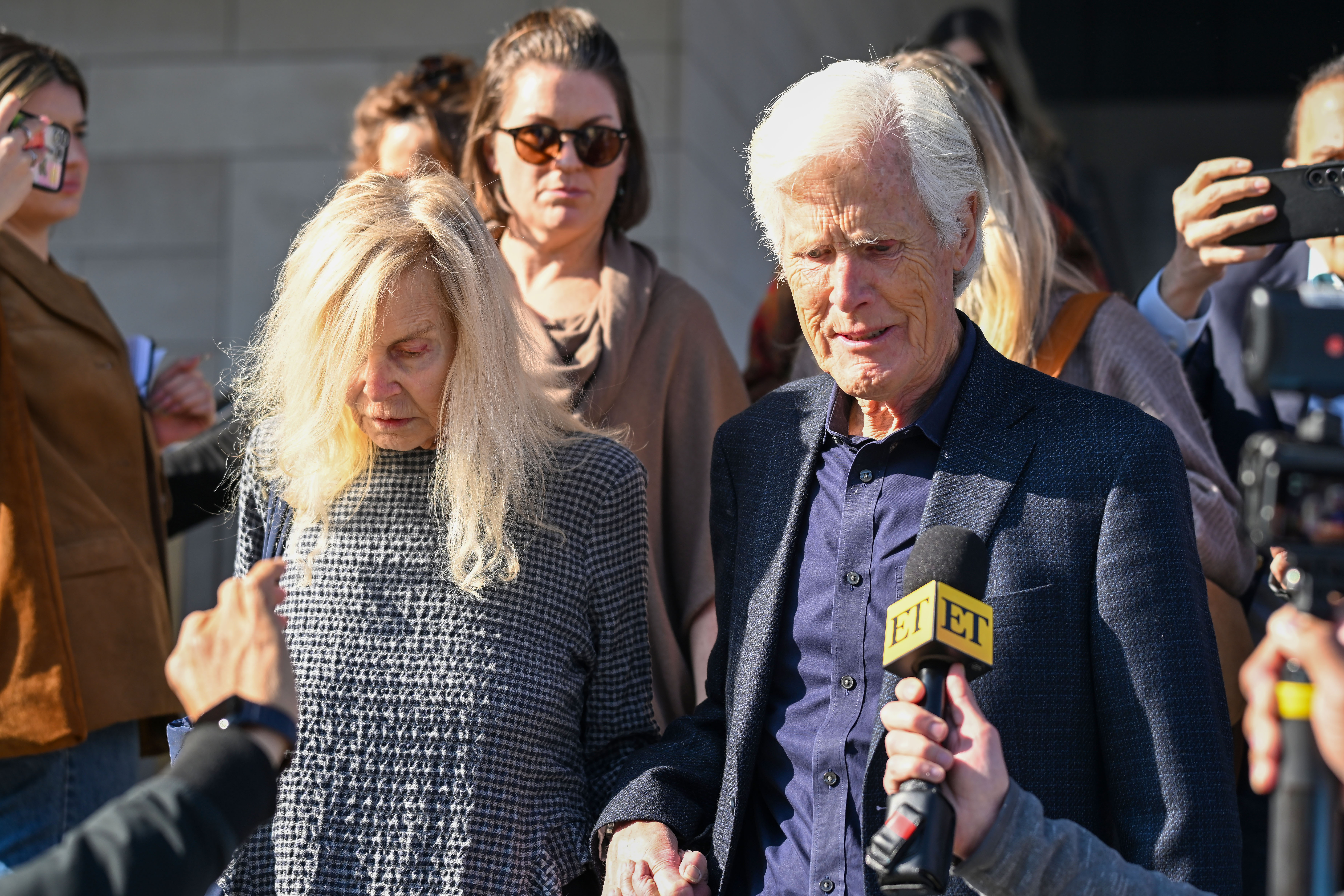 Suzanne Perry and Keith Morrison are seen leaving court after Dr. Salvador Plasencia was sentenced to 30 months for his role in the death of actor Matthew Perry on December 3, 2025 in Los Angeles, California. | Source: Getty Images