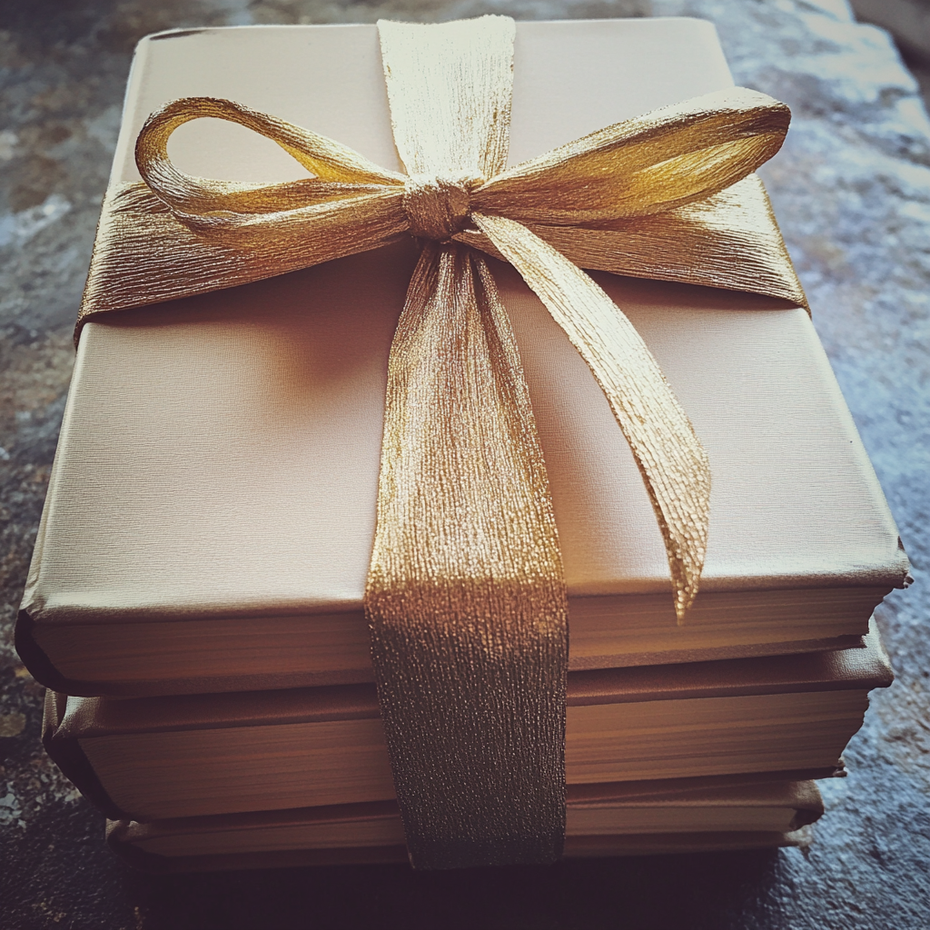 A set of books wrapped with a bow | Source: Midjourney