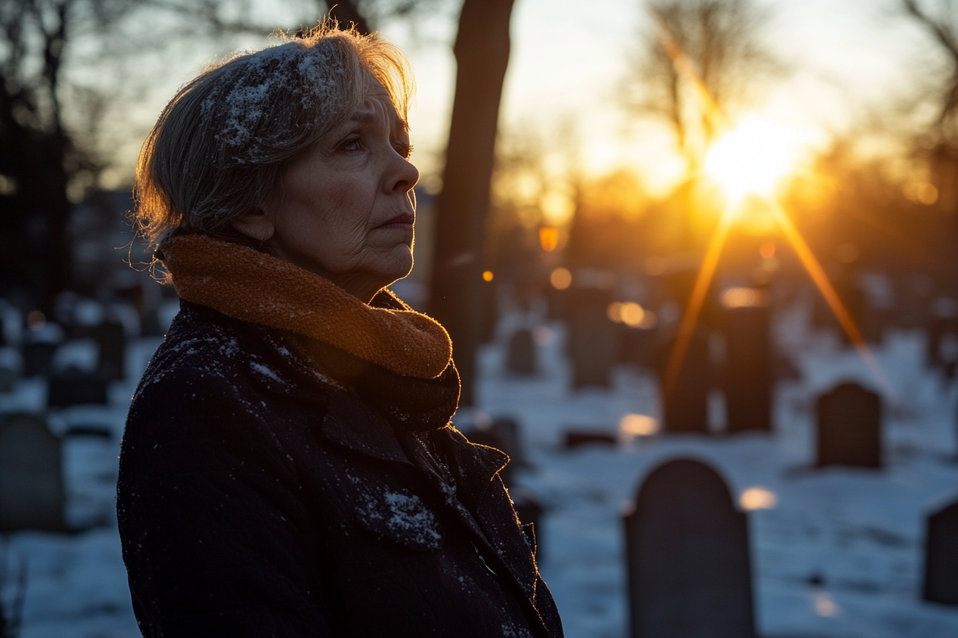 A sad woman in a cemetery | Source: Midjourney