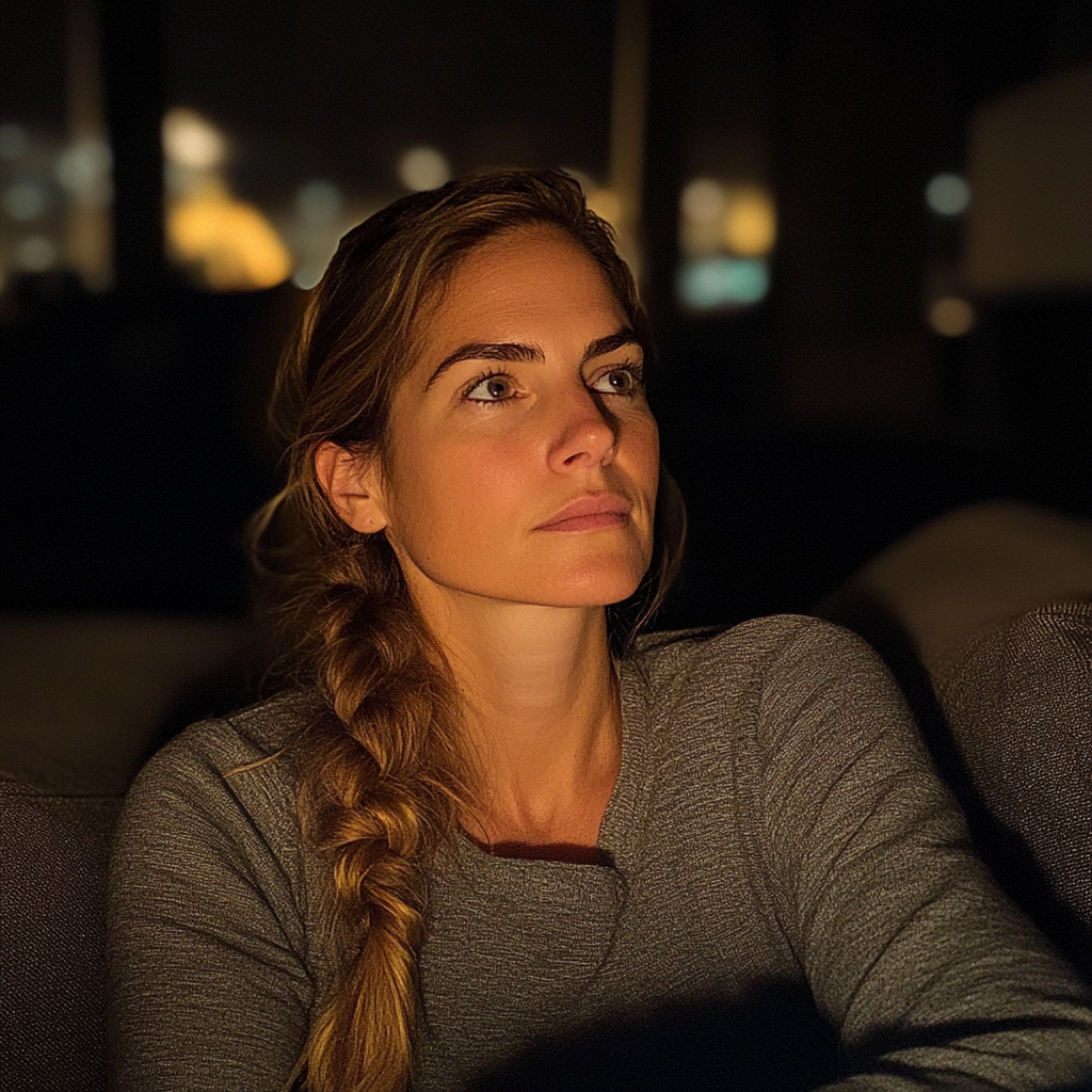 Une femme assise sur un canapé | Source : Midjourney