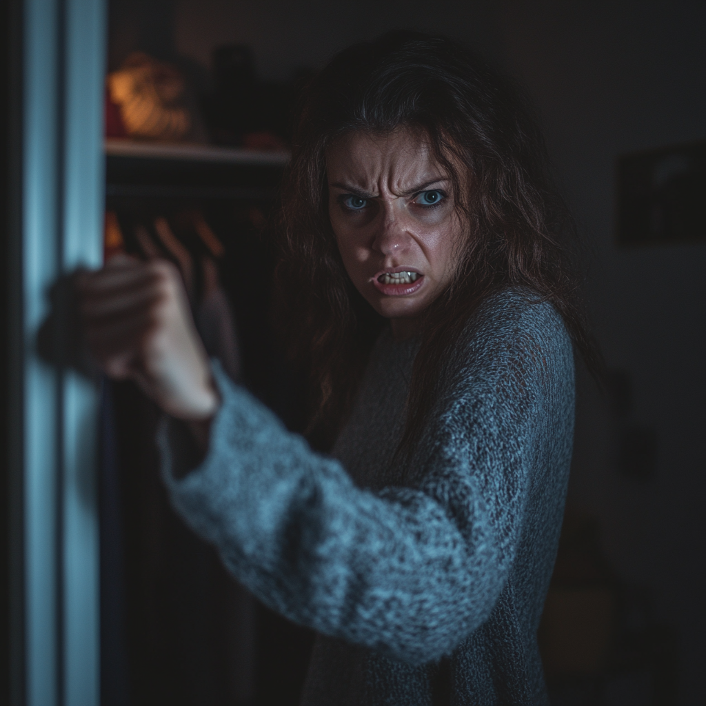 An angry woman opening her closet | Source: Midjourney