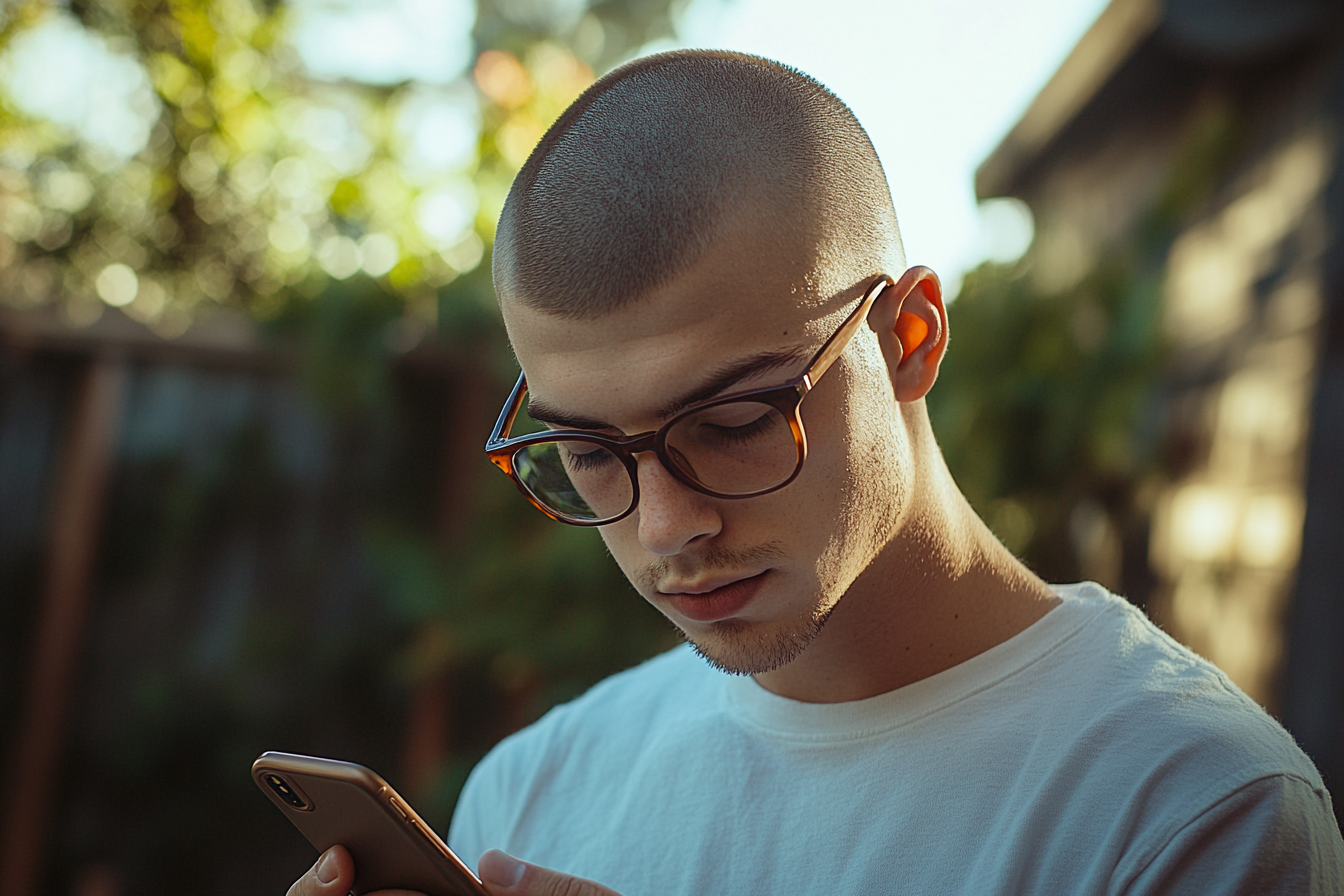 Man in his late 20s texting in the backyard | Source: Midjourney