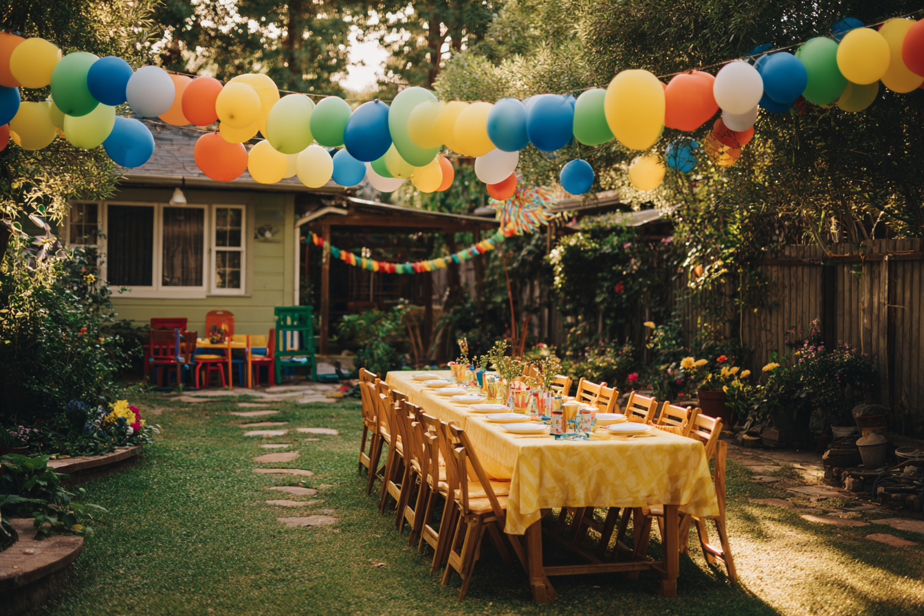 Birthday decor in a backyard | Source: Midjourney