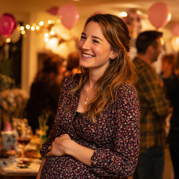 A pregnant woman looking happy at a party | Source: Midjourney