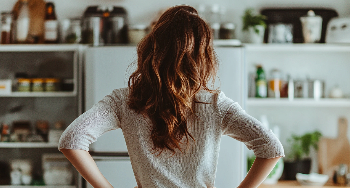 A woman standing in front of a fridge | Source: Midjourney