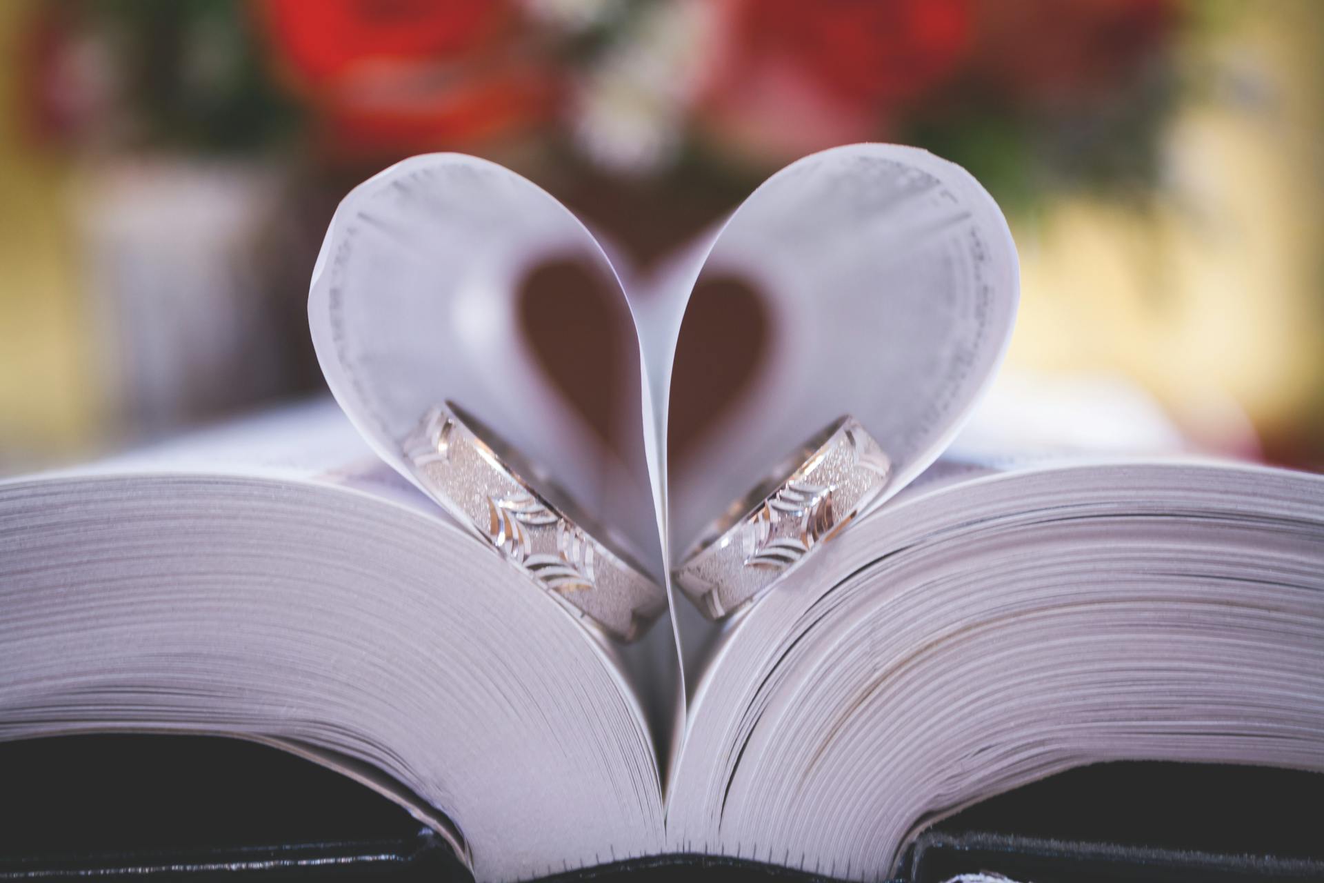 Two rings placed in an open book | Source: Pexels