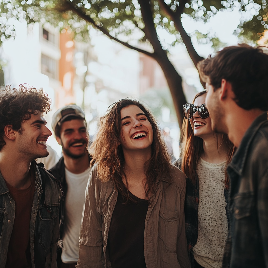 A group of people laughing | Source: Midjourney