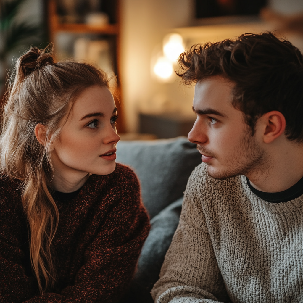 A young couple talking | Source: Midjourney