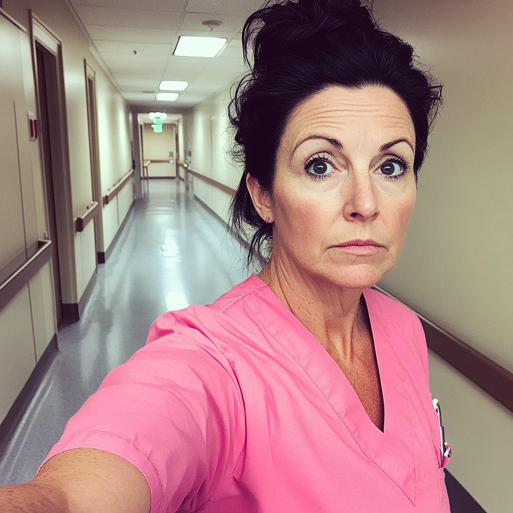 A nurse standing in a hallway | Source: Midjourney