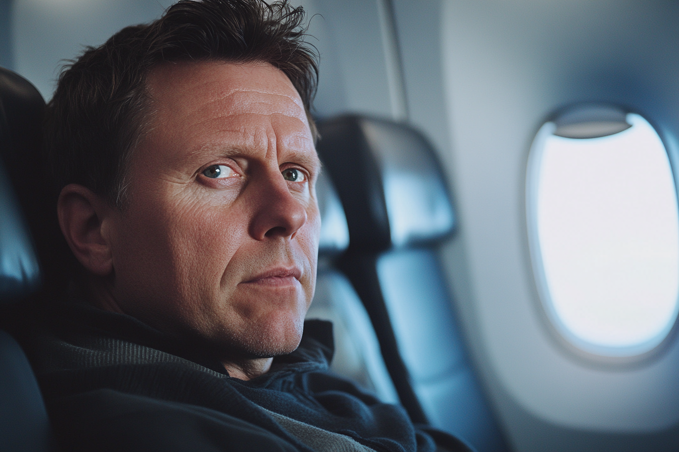 A man sitting in an airplane | Source: Midjourney
