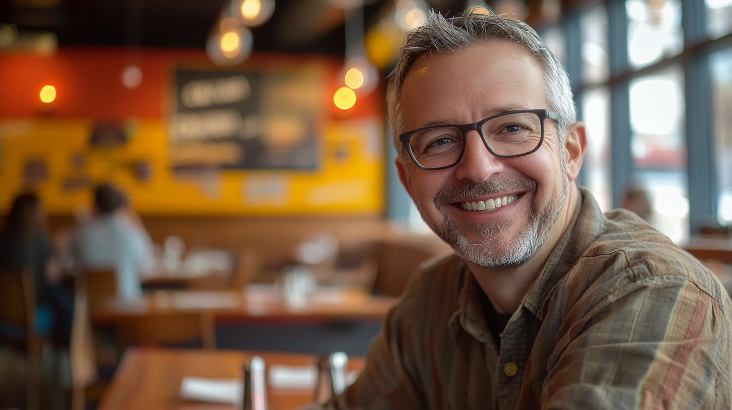 A man smiling in a restaurant | Source: Midjourney