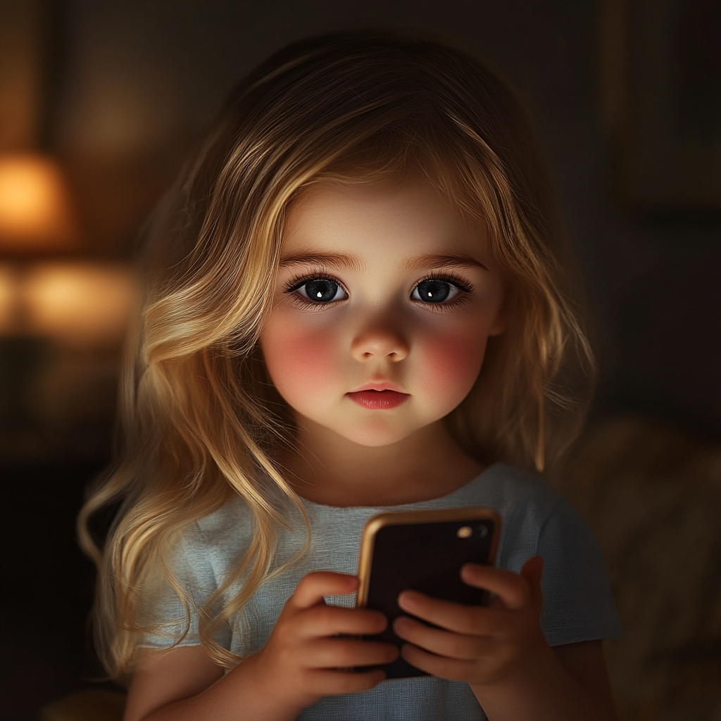 A little girl holding a cellphone | Source: Midjourney