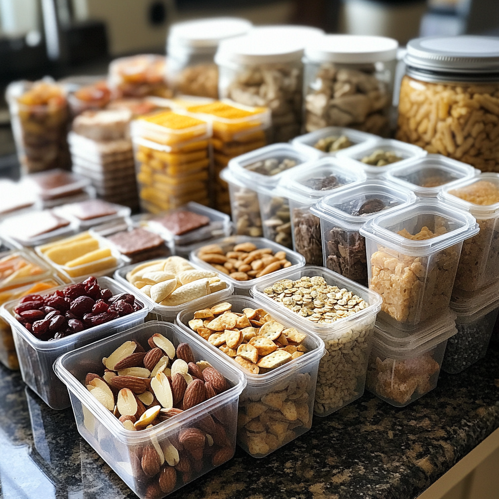 Containers of food on a counter | Source: Midjourney