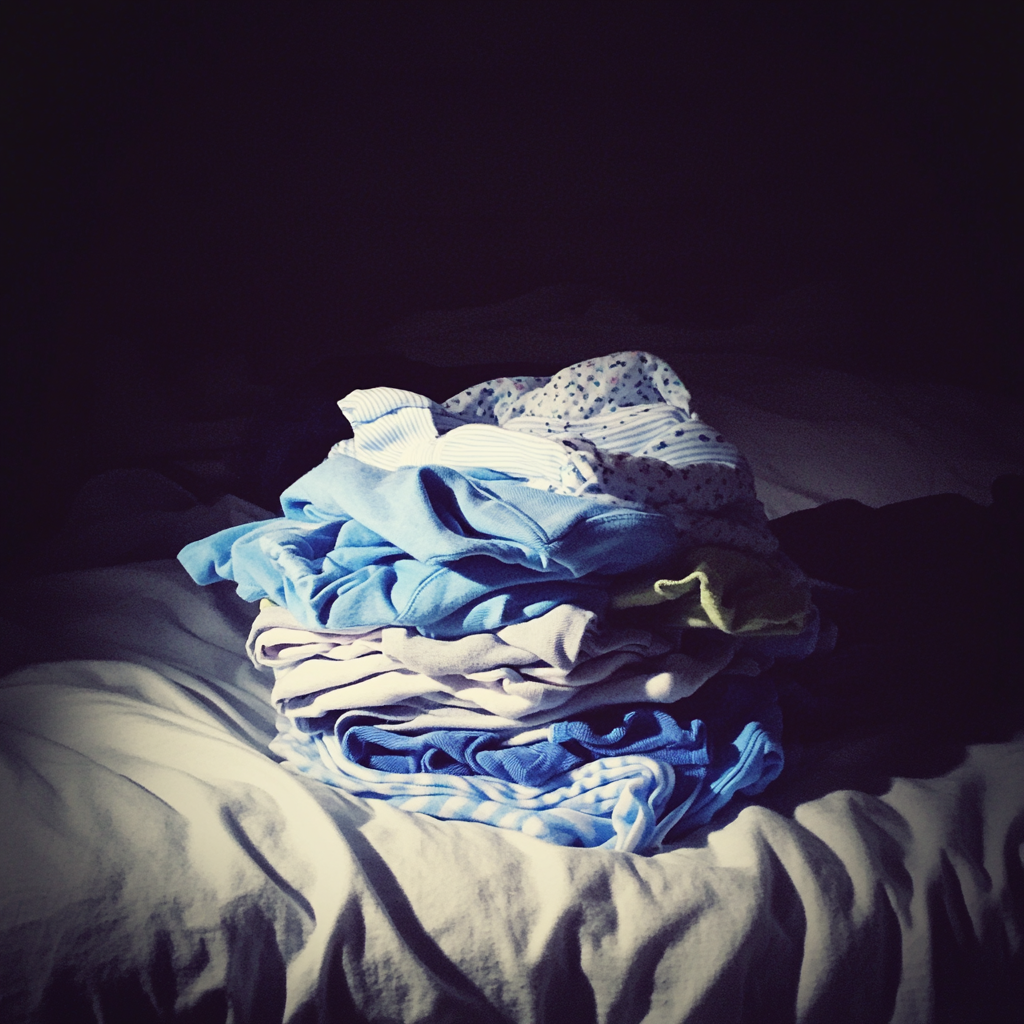 A stack of baby onesies | Source: Midjourney