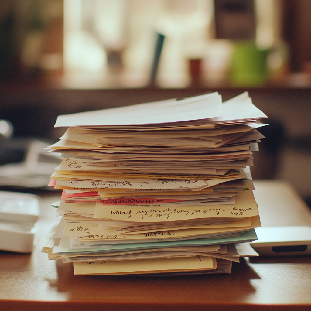 A stack of papers on a desk | Source: Midjourney