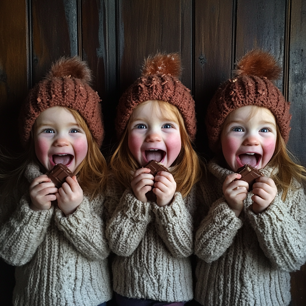 Triplets eating chocolate | Source: Midjourney