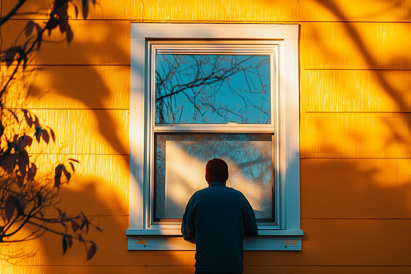 A man peeking through a window | Source: Midjourney