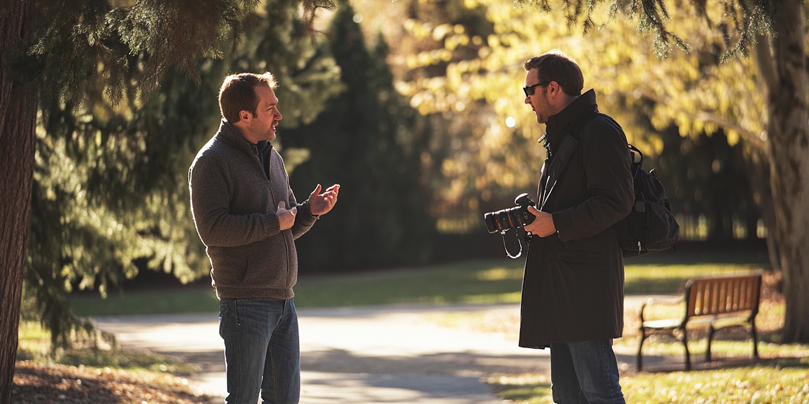 Two men talking | Source: Midjourney