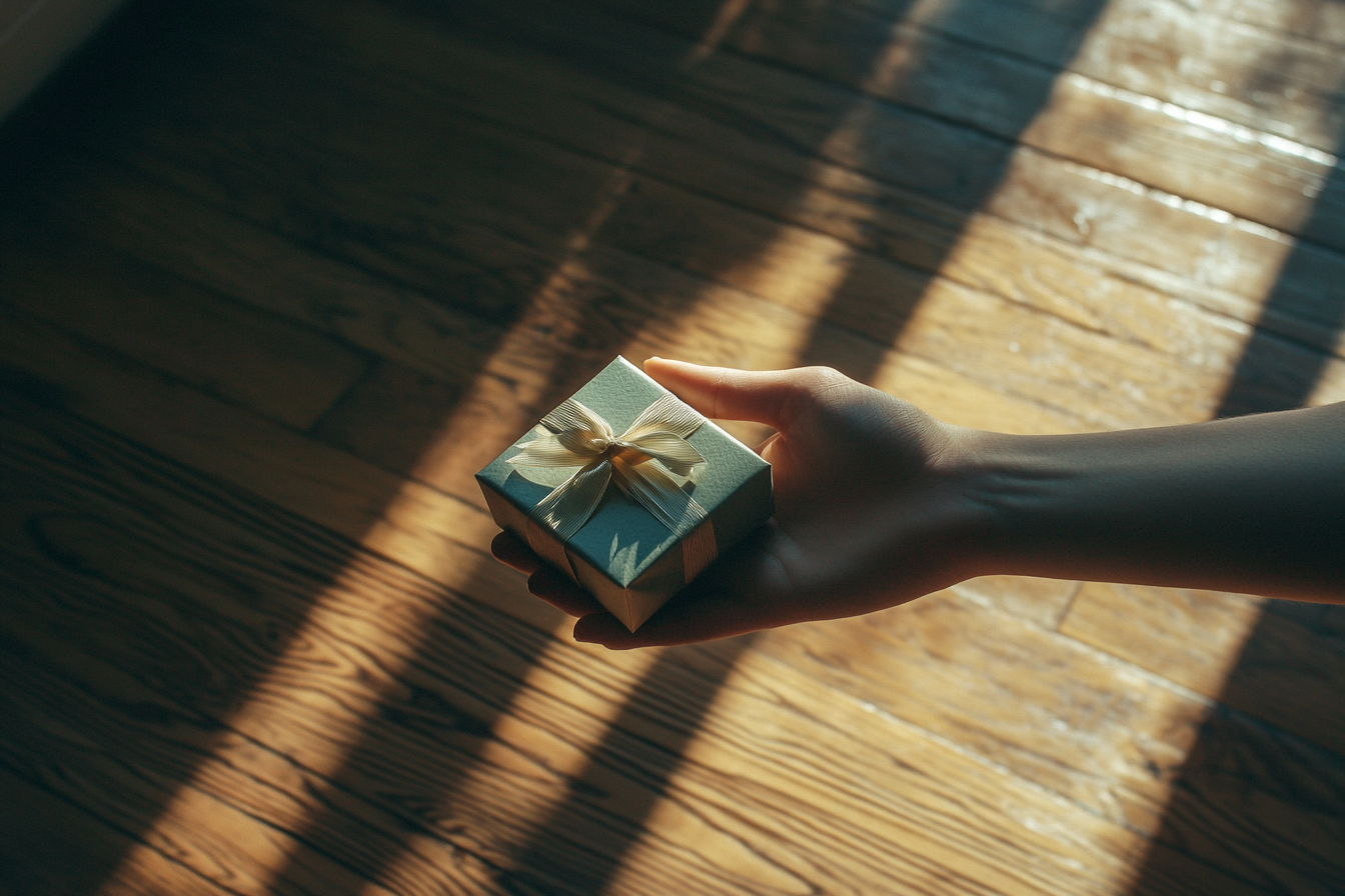 Woman holding a gift box | Source: Midjourney