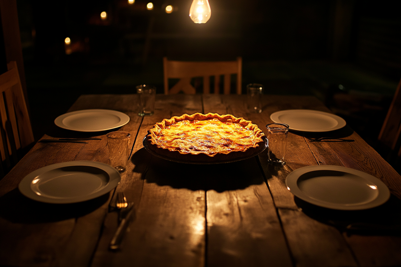 Untouched pie on a dinner table | Source: Midjourney