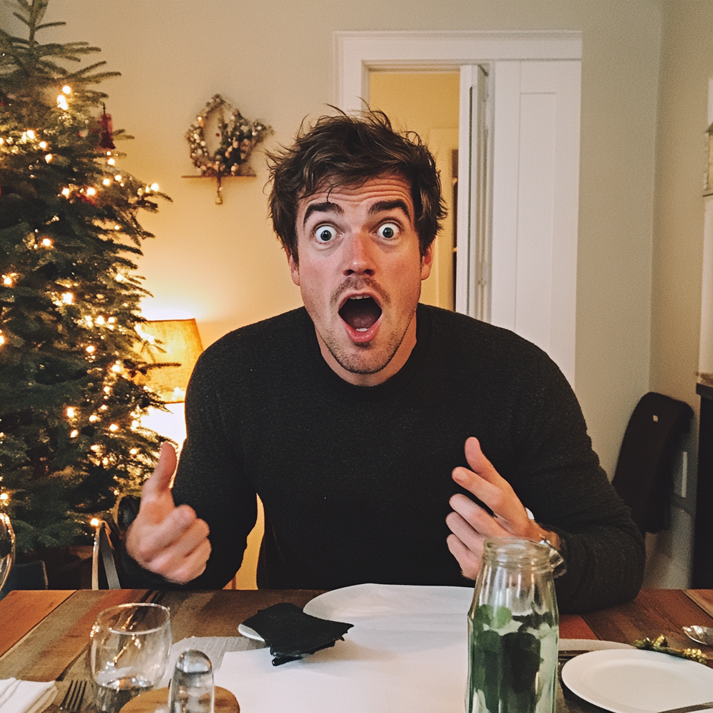 A shocked man sitting at a table | Source: Midjourney