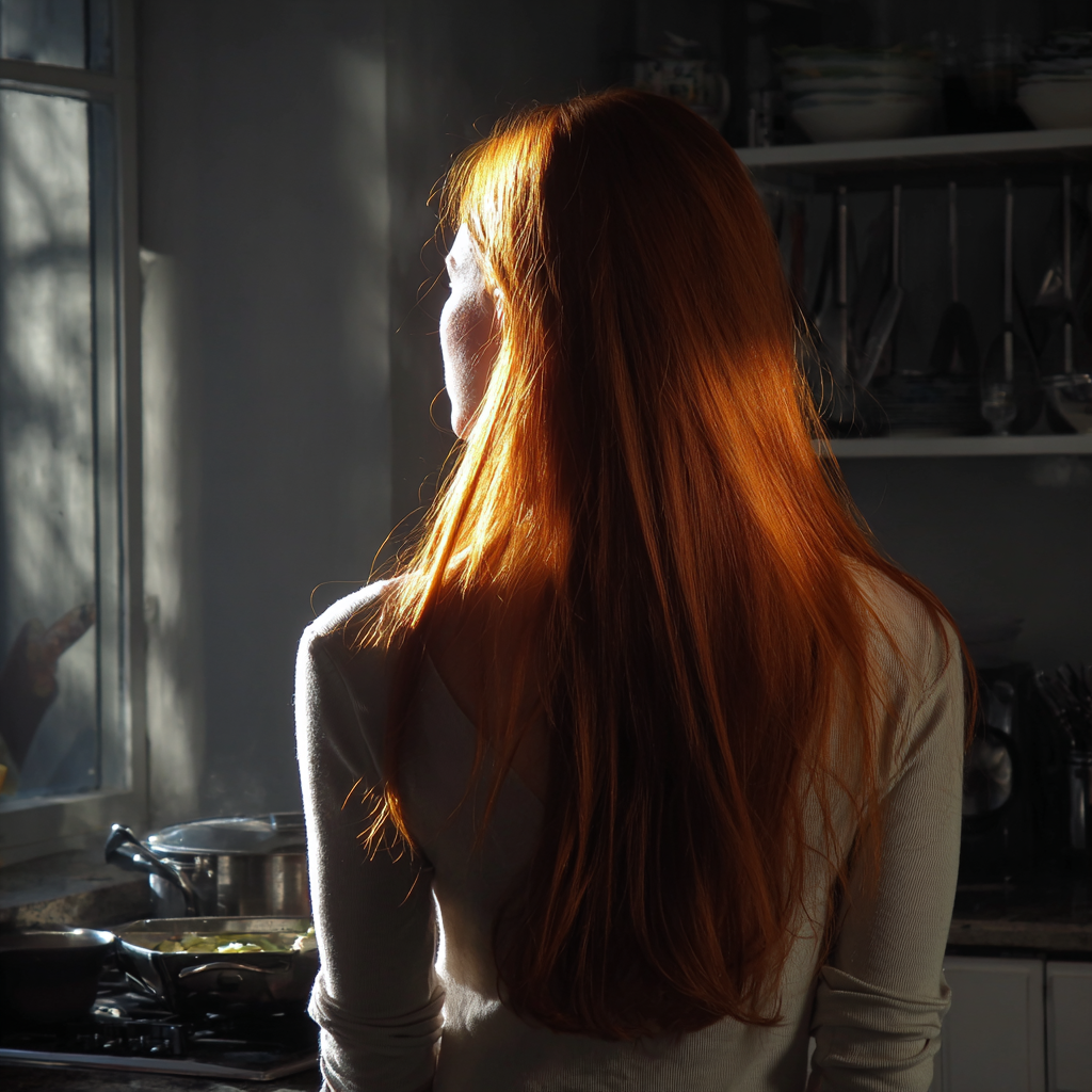 A woman standing in a kitchen | Source: Midjourney