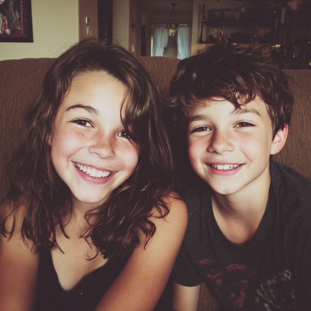 Siblings sitting on a couch | Source: Midjourney