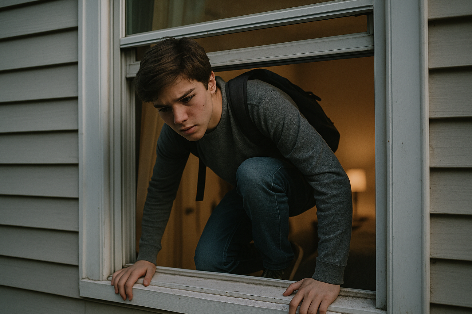A teen boy sneaking through the window | Source: Sora