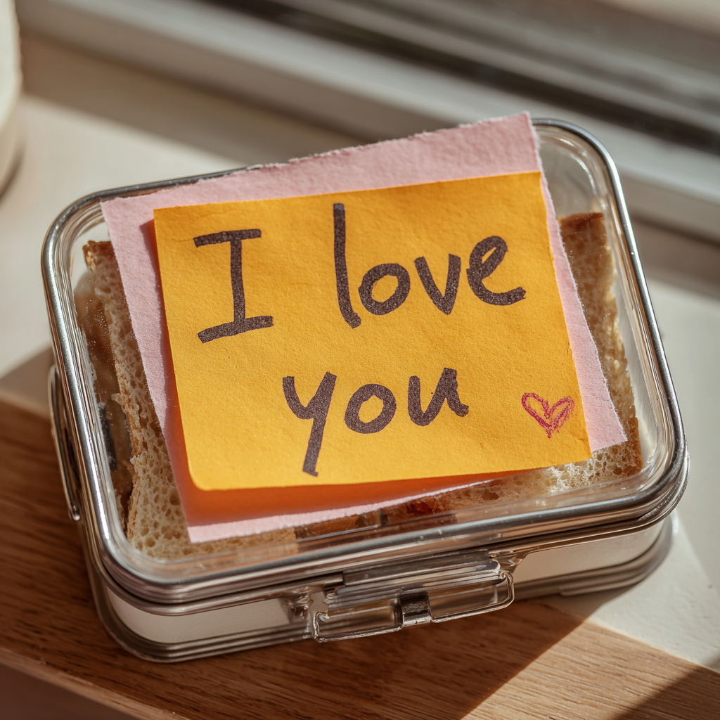 A sticky note on a lunch box | Source: Midjourney