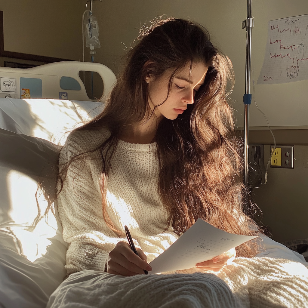 A young woman writing a letter | Source: Midjourney