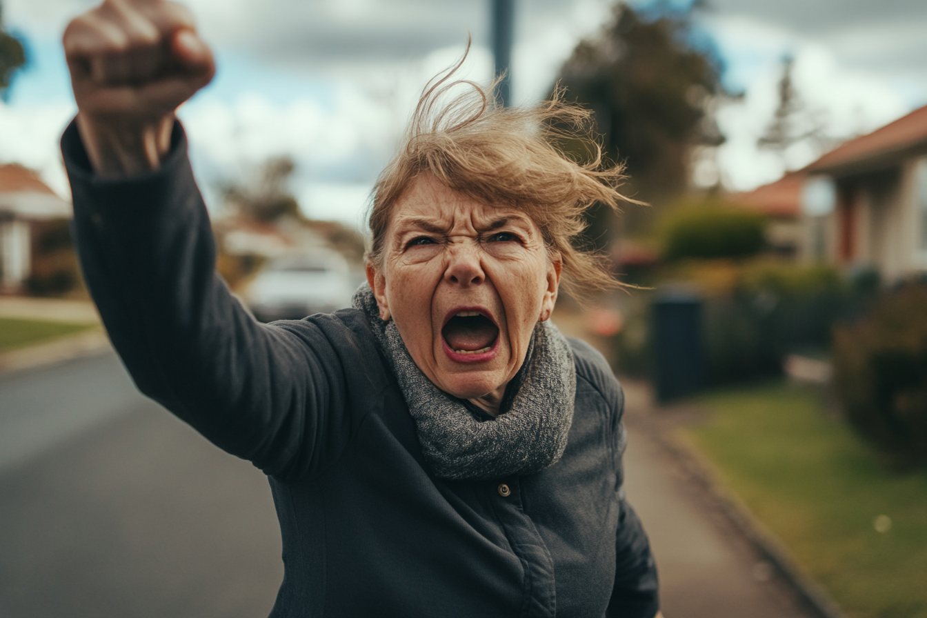 An angry woman shaking her fist | Source: Midjourney